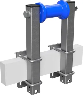 Produktbild von Polyurethan Kielrolle mit Stützen Sliprolle Bootstrailer Sliphilfe Spulenform verzinkt SUPROD, B=125, L=350 mm, blau