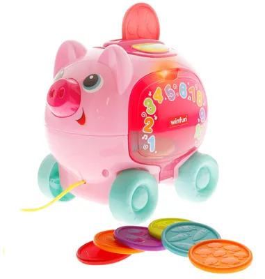 Productafbeelding van WinFun spaarvarken voor baby's, met trekkoord, 10 muntjes, + 30 geluiden, + 37 woorden
