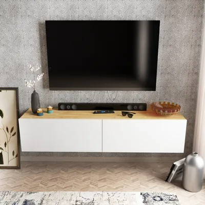 Produktbild von Skye Decor, Poling - White, Walnut, Fernsehtisch, Weiß, 100 % MELAMINBESCHICHTETE SPANPLATTEN, 159,7 x 36,8 x 34,1 cm