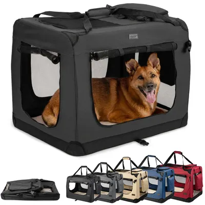 Produktbild von lionto Hundetransportbox, Faltbar, für Reise & Auto, 82x58x58 cm, Schwarz