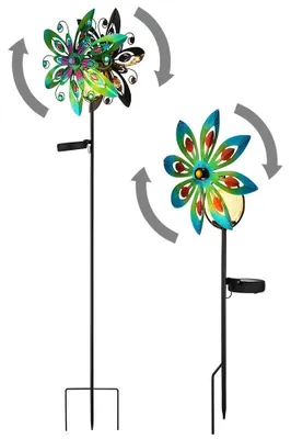 Produktbild von 2er Set LED Solarleuchte, Glaskugel, Windrad, bunt