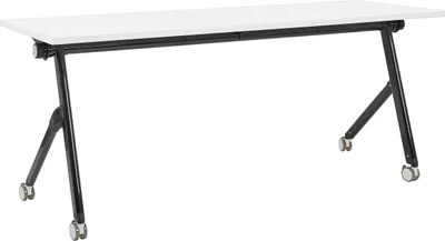 Zdjęcie produktu dla BELIANI Biurko składane białe z czarnym metalowe blat MFC 180 x 60 cm z kółkami mobilne prostokątne nowoczesny wygląd