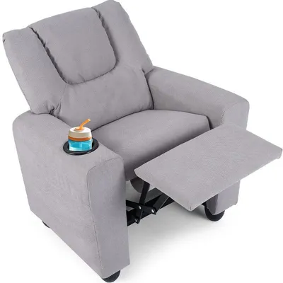 Image de Fauteuil de relaxation pour enfants PG98236IT, avec repose-pieds réglable et porte-gobelet, couleur gris