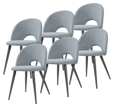 Obrázok produktu pre Jedálenská stolička „Karijoki“, sada 6 ks, čalúnené stoličky, tkanina, kovové nohy, 77 x 50 x 55 cm, sivá