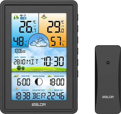 Immagine prodotto di Bauerkraft G-805 Stazione meteorologica wireless, igrometro, orologio, fasi lunari, calendario, sveglia, nero