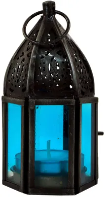 Produktbild von Orientalische Metall/Glas Laterne in Marrokanischem Design, Windlicht Klein, Mehrfarbig, Glas,Metall,Eisen, Farbe: Türkis, 11,5*5*5 cm