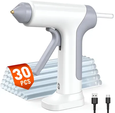 Produktbild von Elektronische Heißklebepistole, leicht, tragbar, auslaufsicher, 7mm Klebesticks, 2000mAh Akku, inkl. 30 Klebesticks, Heißklebepistole kabellos