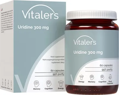 Produktbild von Vitaler's Uridin 300 mg – 60 Kapseln, Vegan, 2 Monate Nahrungsergänzung, ohne Konservierungsstoffe, reine Zusammensetzung