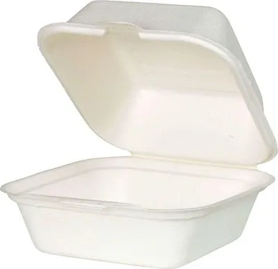 Hamburgerbox aus Bagasse, 500 ml, 14,3x15 cm, 50 St., weiß
