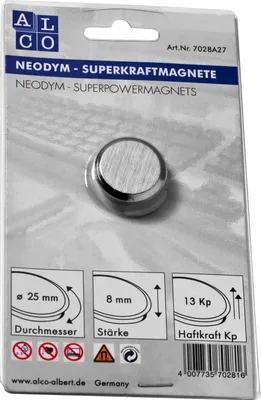 Produktbild von Alco Superkraftmagnete, silberfarben, Ø 25 mm, Haftkraft 13 k 1 Stück