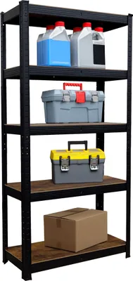 Produktbild von Relaxdays Schwerlastregal, 875 kg, HxBxT 150 x 75 x 30 cm, 5 Ebenen, Holzoptik, Lagerregal, Stahl & MDF, schwarz/braun