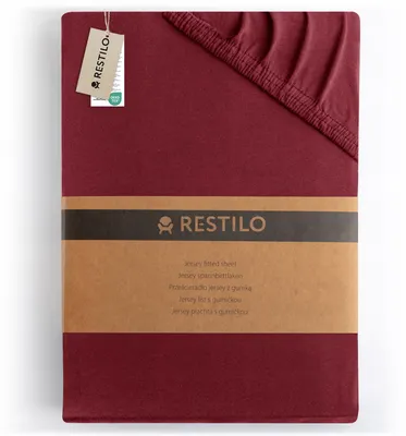 Produktbild von RESTILO Jersey Spannbettlaken 100% Baumwolle bordeauxrot