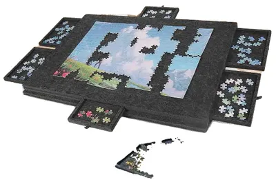 Obrázok produktu pre Stôl na puzzle, prenosný dizajn, organizér so 6 zásuvkami, sivý