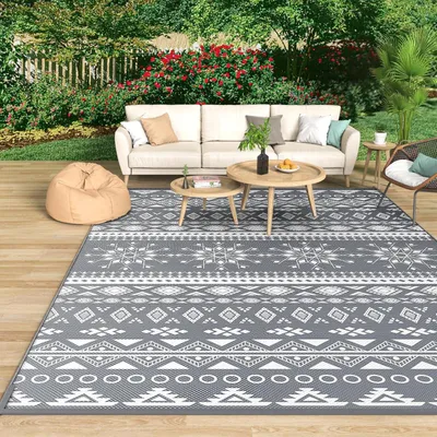 Immagine prodotto di Tappeto da esterno impermeabile, 240x300 cm, reversibile, leggero, resistente ai raggi UV, ideale per balconi e campeggio