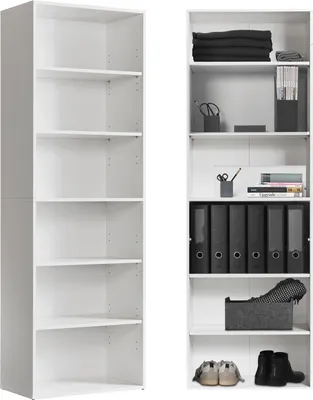 Produktbild von mokebo® Bücherregal weiß aus Holz 'Der Bücherwurm', Schuhregal, Holzregal, Aktenregal Standregal fürs Wohnzimmer, Büro, Kinderzimmer, Regal groß für die Wand mit viel Stauraum, 60cm Breite