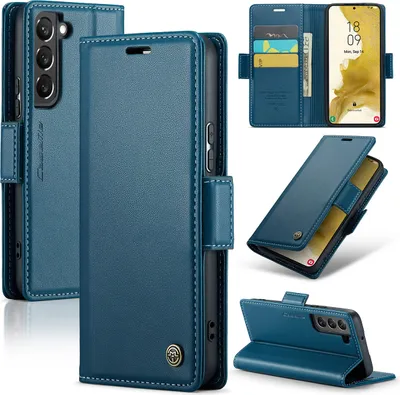 Image de Galaxy S22 5G Housse, Portefeuille en cuir Porte-cartes Housse de protection avec fonction stand pour Samsung Galaxy S22 5G Bleu