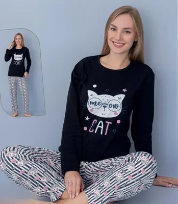 Immagine prodotto di Pigiama donna Schlafanzug Schwarz XXL XXL Lang Warm 2-Teiler Set C-88