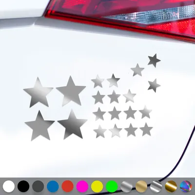 Produktbild von PantherPixel Sternchen Set Aufkleber Mehrteilige Sterne Sticker Auto Geschenkidee Farbe Chrom-Silber