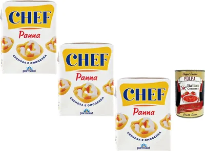 Produktbild von Panna Chef Kochsahne 3x200ml cremige Sahne zum Kochen, Pasta & Saucen, lange haltbar, italienische Küche + Italian Gourmet polpa