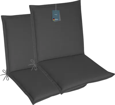 Produktbild von LILENO HOME Gartenstuhl Auflagen als [2er Set - Niedriglehner] in Anthrazit - bequeme Liegen als Sitzauflagen für Gartenmöbel - Stuhlkissen für Gartenstühle und Klappstühle MALT