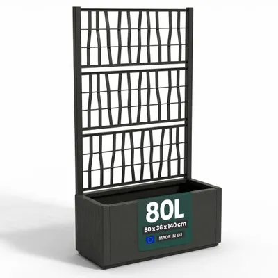 Produktbild von Kreher® XL Gartenspalier 'Ethica' mit Pflanzkübel Breit 80x36x140 cm - Rankgitter & Blumenkasten Sichtschutz für Balkon, Terrasse & Garten - Anthrazit