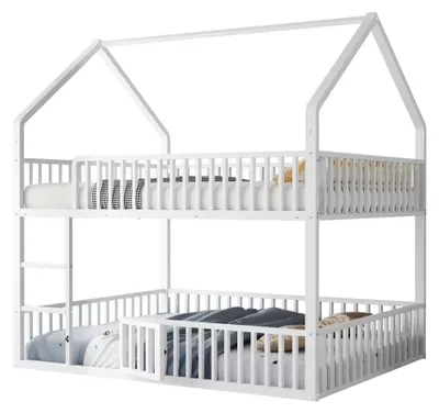 Productafbeelding van Metaal hoogslaper - Bedframe 140 x 200 cm - Veiligheidstrap - Multifunctioneel - Wit