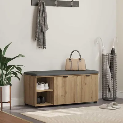 Imagen del producto de Banqueta de madera contrachapada con acolchado y espacio de almacenamiento, 100x38x46 cm