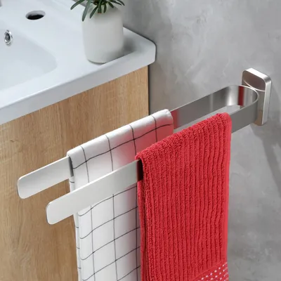 Produktbild von 40cm Handtuchhalter Doppelt Wandmontage, Edelstahl Badezimmer Handtuchstange mit Bohren, Wand Handtuchständer Zweiarmiger für Bad, Küche