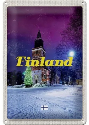 Produktbild von Blechschild Reise 20x30cm Finnland Schnee Winter Tannenbaum