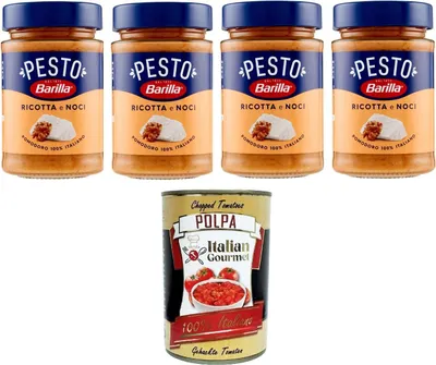 Produktbild von Barilla Pesto Ricotta e Noci Condimento e Sugo per Pasta Pesto Ricotta und Walnüsse Gewürz- und Nudelsauce 4x190 gr+ Italian Gourmet polpa 400g