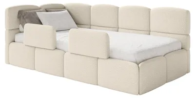 Obrázek produktu pro Selsey Cloudy - Postel pro mladé 90x200 cm, levostranná, s potahem z bouclé a ochranou proti pádu, světle béžová