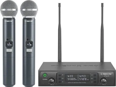 Produktbild von draadloos Microfoonsysteem mit 2 Mikrofonen und 100 UHF-Kanälen - bis 100m Reichweite für Gesang und Präsentationen