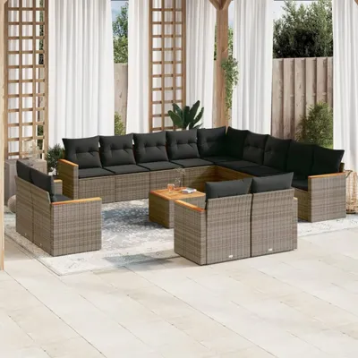 Produktbild von Design 14-tlg. Garten-Sofagarnitur mit Kissen Grau Poly Rattan, Gartenmöbel-Sets 2024 Neu