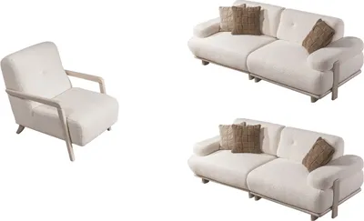 Produktbild von Villa Möbel Sofa Set Cuba Creme Stellvariante:3+3+1 Relax- und Bettfunktion, pflegeleichter Mikrofaser Samtstoff