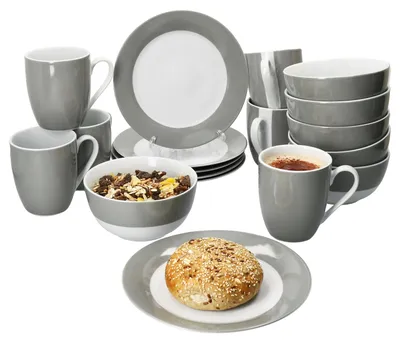 Obrázek produktu pro 18dílná snídaňová sada Variant šedý porcelán 6 osob talíř miska hrnek