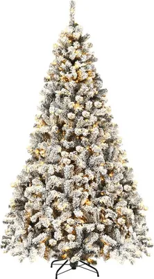 Image de Sapin de Noël artificiel de 225 cm avec neige et lumières LED chaudes