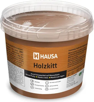 Produktbild von HAUSA Holzkitt 1 kg Nussbaum Dunkel Holzspachtelmasse, Kitt für Holz, Holzspachtel/Füllmasse zum Reparieren von Holzschäden gebrauchsfertig ausgezeichnete Füllkraft schnelltrocknend rissbeständig
