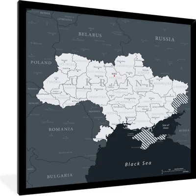 Produktbild von MuchoWow® Gerahmtes Poster Illustration einer weißen Karte der Ukraine 40x40 cm - Poster mit Schwarzem Bilderrahmen Wandposter Rahmen Foto Bilder - Mit Rahmen - Wanddekoration Schlafzimmer