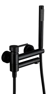 Produktbild von Badewannenarmatur Duschset - Wandmontierter Einhebelmischer - Warm- und Kaltwasser - Handbrause inklusive - Gebürstetes Messing - Schwarz