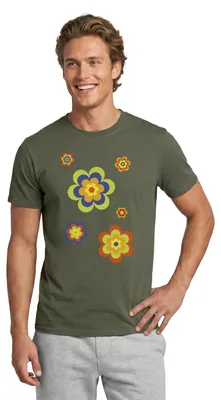 Produktbild von Spreadshirt Hippie Flower Power Blumen Fasching Männer T-Shirt, XXL, Militärgrün