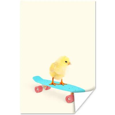 Produktbild von MuchoWow® Poster Küken - Gelb - Skateboard - Blau - Tiere 60x90 cm - Wanddekoration