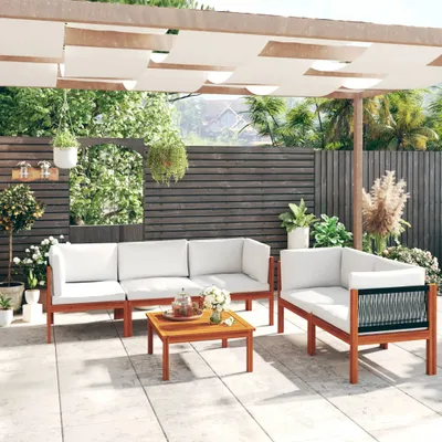 Produktbild von 6-tlg. Garten-Lounge-Set mit Kissen Cremeweiß Massivholz Akazie , Gartenmöbel-Sets Design 2024