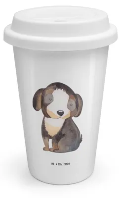 Produktbild von Mr. & Mrs. Panda Thermobecher To Go Hund Entspannen - Weiß - Geschenk, Flauschig, Liebe, Becher, Sprüche, Süß, ToGo Kaffeebecher, Mehrwegbecher, Entspannt