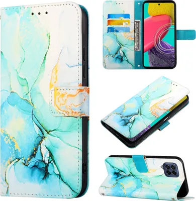 Produktbild von Galaxy M33 5G Hülle, Marmor Motiv Kunstleder Tasche Wallet Kartenfächer mit Standfunktion Klapp Schutzhülle für Samsung Galaxy M33 5G Grün