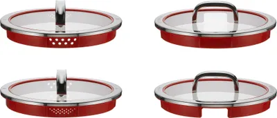 Produktbild von WMF Function 4 Topfdeckel 20 cm, Glasdeckel mit 4 Abgießfunktionen, Glas, Silikon, Cromargan Edelstahl poliert, rot