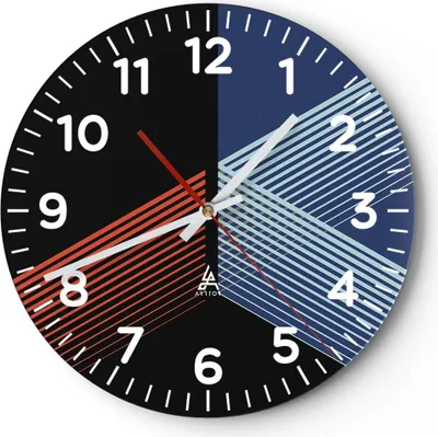 Produktbild von Wanduhr - Rund - Glasuhr - Abstraktion Schwarz Blau - 40x40cm - Schleichendes Uhrwerk - Lautlos - zum Aufhängen bereit - Dekoration Modern - Wanddekoration aus Glas - C4AR40x40-4458