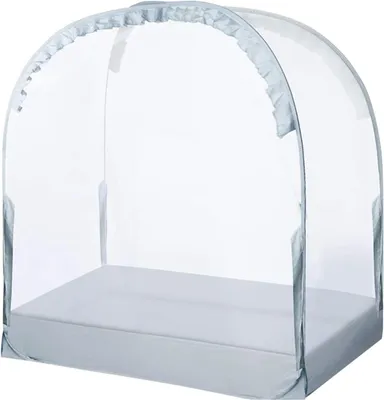 Obrázek produktu pro Dětská postýlka s baldachýnem - Bezpečnostní ochrana - Konstrukce proti komárům - Rozměry 70x130x140 cm - Šedá barva