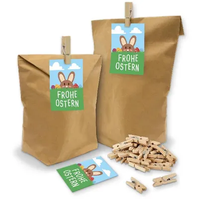 Produktbild von itenga SET Geschenktüten Frohe Ostern Hasenbande 24x Tüten +Klammern+ Kärtchen