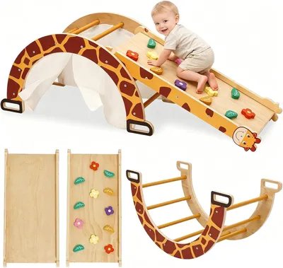 4-in-1 Klimboog mit Rutsche, Holz, Giraffen-Design, für Kleinkinder