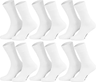 Tobeni Herren Socken 6-er Pack mit Elasthan und Softrand ohne Gummi Weiss